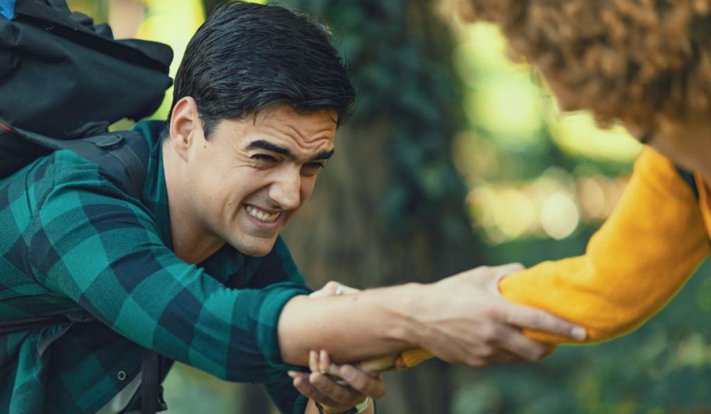 man asking for help on a hike